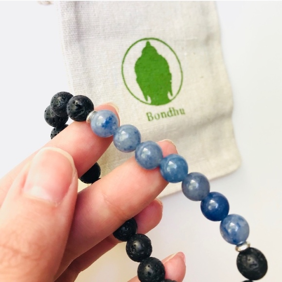 Blue Calcite & Lava Mala Aromatherapy Bracelet - Picture 4 of 4